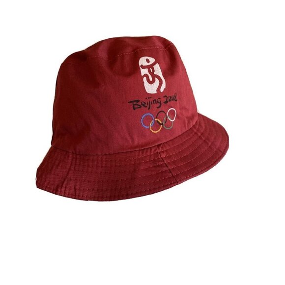 Beijing 2008 Olympics Red Bucket Hat Cap Unisex Hat - Picture 1 of 4